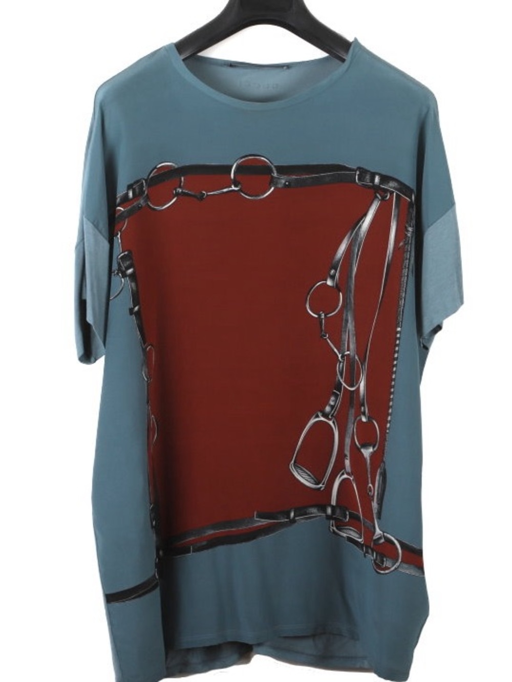GUCCI HORSEBIT STYLISH BLUE 100% SILK TUNIC TOP TSHIRT Large